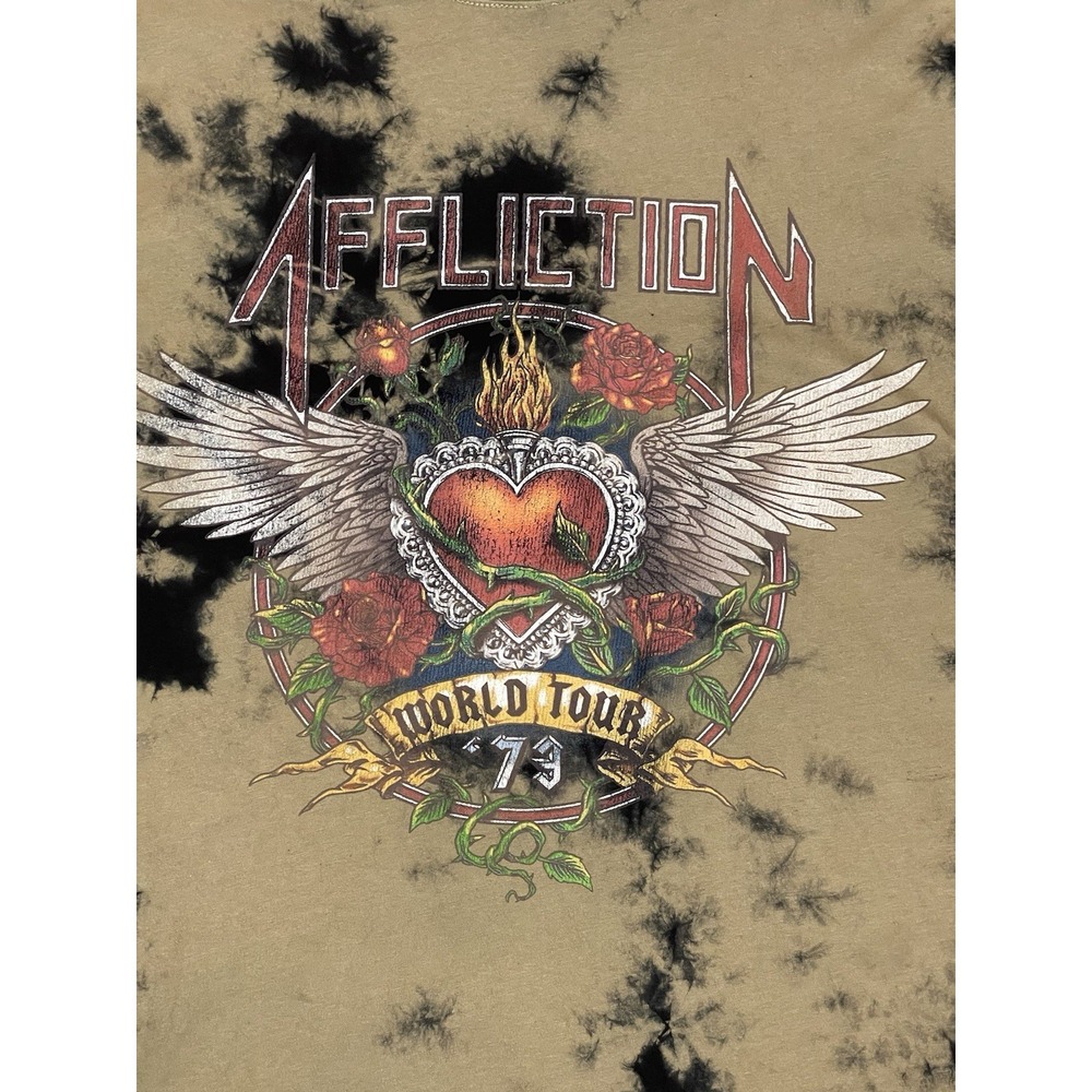 Affliction T Shirt Womens M ‎ Tie Dye Graphic World Tour Wings Heart Y2K Grunge - Picture 3 of 6